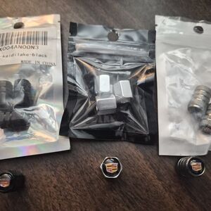 Cadillac Grey, Silver, and Black Tire Valve Caps Accessories Bundle